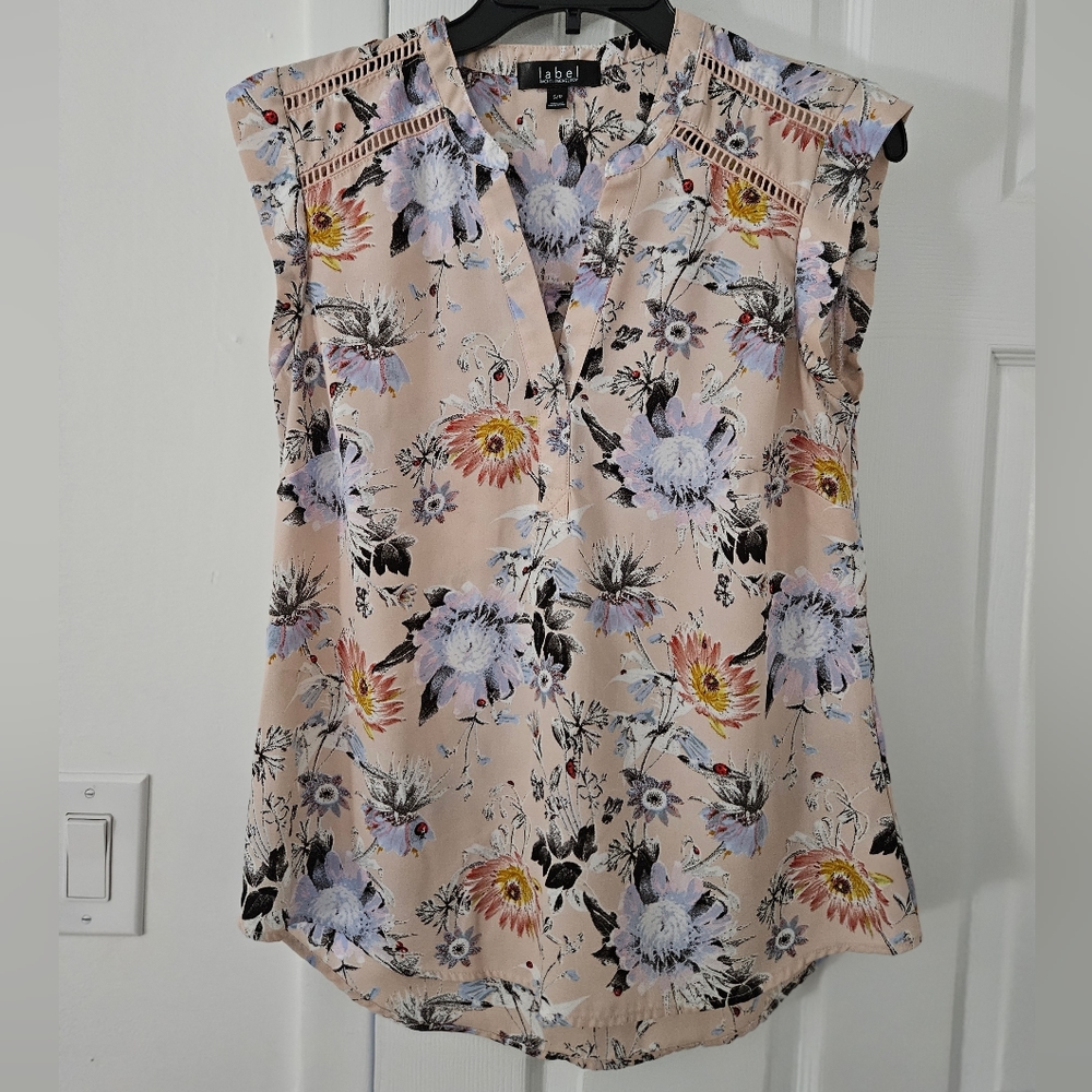 Label by Rachel Rachel Roy Light Pink Floral Short Sleeve Blouse, Size SP
